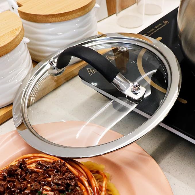 HEVSTIL 6.5 Inch Tempered Glass Lid with Silicone Stainless Steel Handle, Vented Skillet Cover for Frying Pan, Lodge Cast Iron Skillet