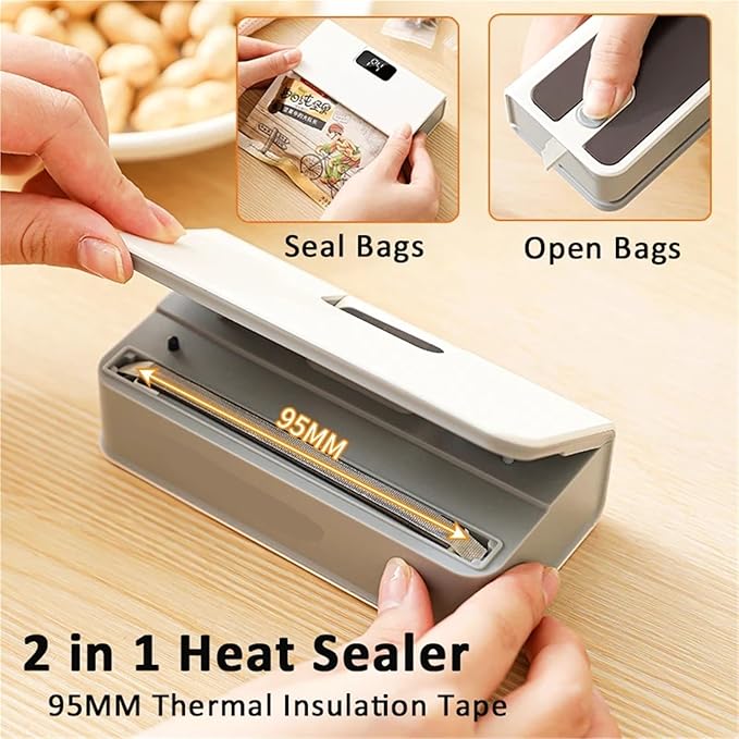 Vacuum Sealer Machine, Plastic Bags Sealer Mini Heat Bag Sealing Machine 2 In 1 Food Packaging Portable for Food(White)