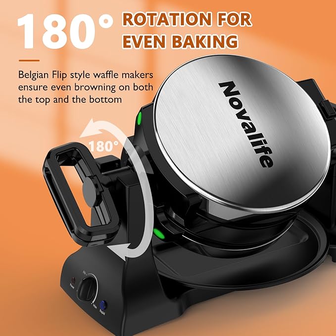 Waffle Maker, 1400W Belgian Waffle Maker, Double Waffle Iron 180° Flip, Rotating Nonstick Plates, Adjustable Browning Control, Locking Buckle & Cool Touch Handle, Removable Drip Tray, Stainless Steel