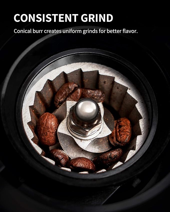 KIDISLE Conical Burr Coffee Grinder, Electric Coffee Bean Grinder for Precise Grinding, 35 Settings, 2–12 Cup Selector, Anti-Static Design for Home Use, Black