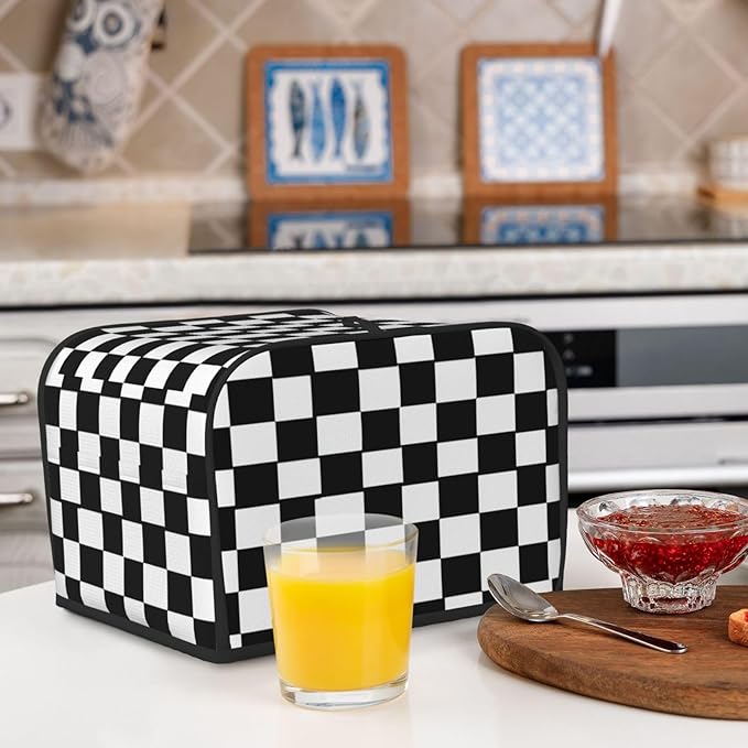 Toaster Cover 4 Slice Checkerboard Pattern Black White Kitchen Small Appliance Covers with Pockets Dust and Fingerprint Protection