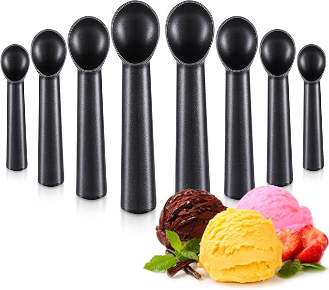 Gejoy 8 Pcs Ice Cream Scoop 7 Inch Nonstick Anti Freeze Ice Cream Scooper Aluminum Design Dessert Spoon for Gelatos Frozen Yogurt Fruit Sundaes Sorbet Almond Cookie Dough (Black)