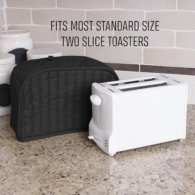 RITZ Premium Universal Two Slice Toaster Cover, 11.25" x 5.75" x 7", Polyester and Cotton Quilted, Fingerprint Protector, Super Soft Appliance & Dust Cover, Appliance NOT Included, Black