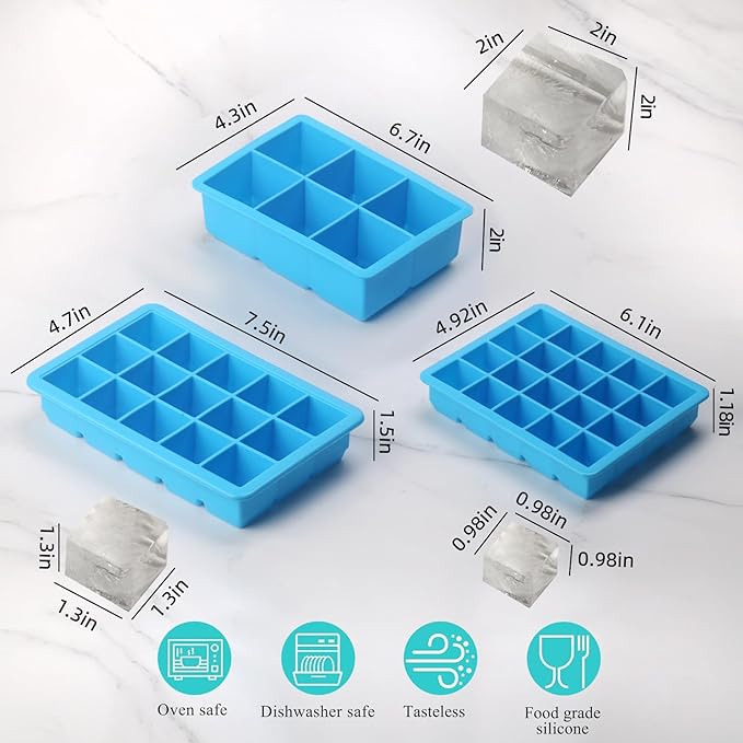 1/2-Cup & 2 Tbsp & 1 Tbsp Silicone Freezer Molds - Perfect for Storing Garlic, Herbs, Ginger, Pesto, Tomato Paste, Freezing Soup,Stews,Sauces,Purees and More - Silicone Food Freezer Tray(Blue 6 Pack)