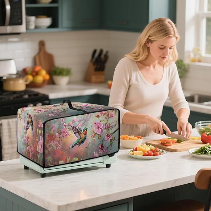 Air Fryer Toaster Oven Dust Cover Protective Microwave Oven Cover Small Appliance Protector Decorations Kitchen Accessories, M, Hummingbird Pink Flower