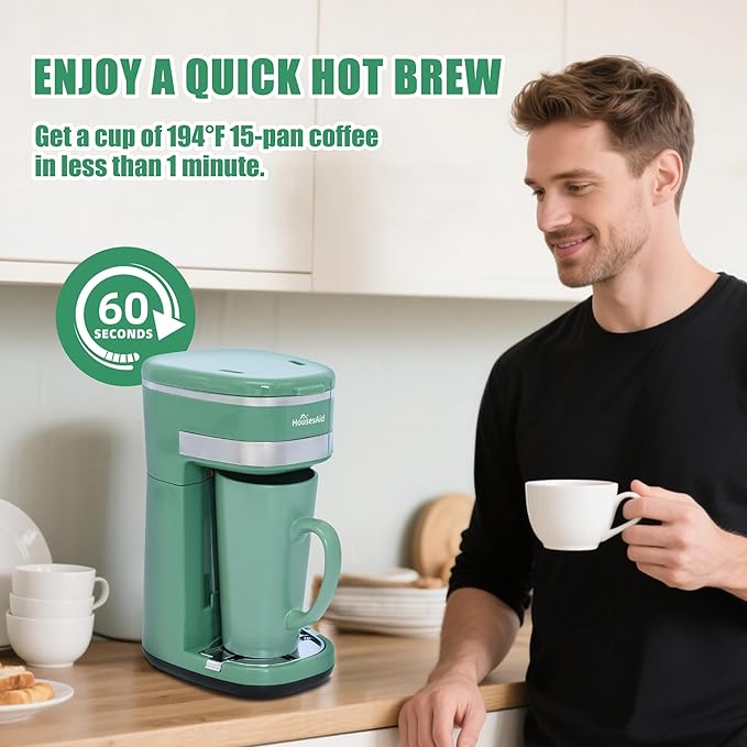 Coffee Machine, Single Serve Coffee Maker, One Cup Coffee Maker with Reusable Filter & One-touch Control Button, Portable Brewer for Camping, Travel & Home, Easy To Clean& Store,15oz/450ml
