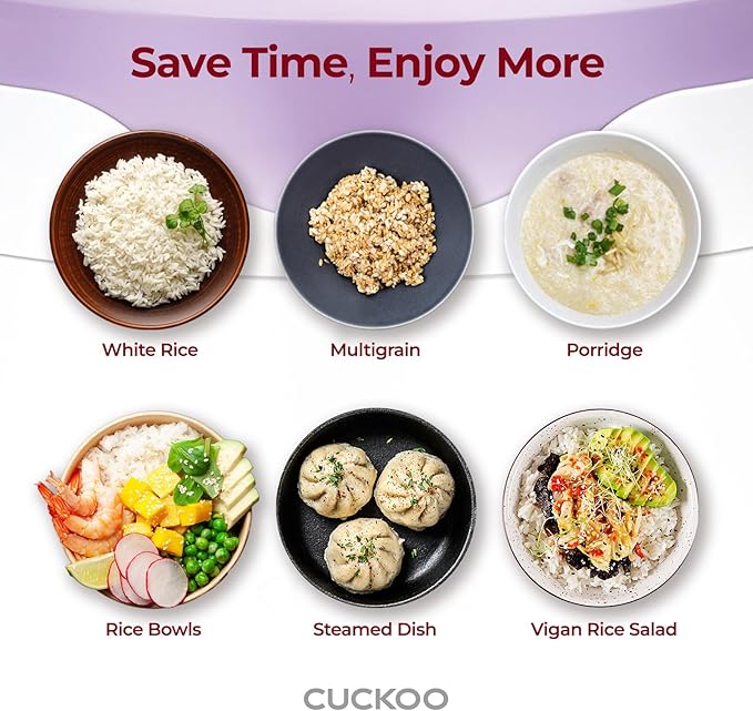 CUCKOO Basic Rice Cooker 6-Cup Uncooked / 12-Cup Cooked, Versatile Rice Maker with Non-Stick Inner Pot, Easy to Use, Auto Keep Warm, White/Purple (CR-0671V)