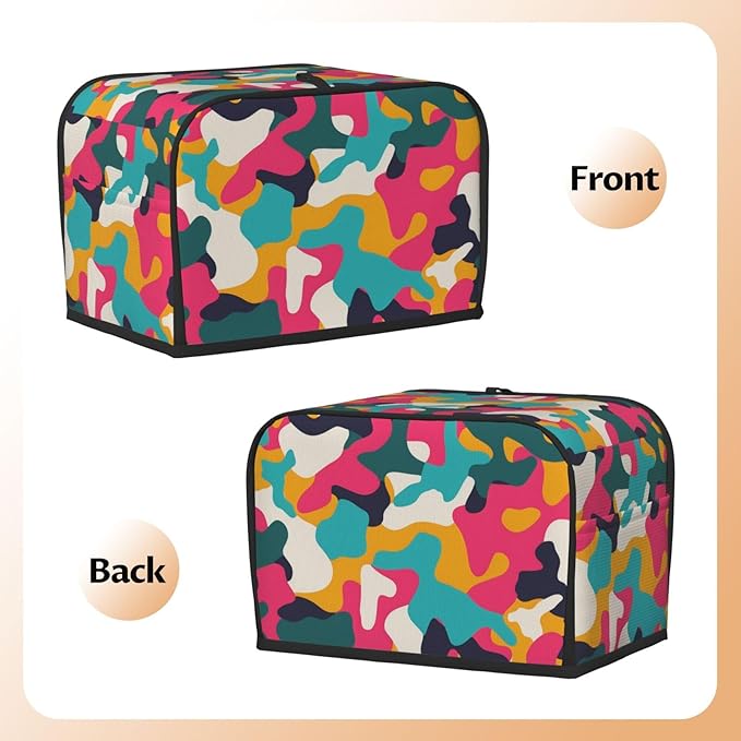 Colorful Camouflage Pattern Toaster Cover 2 Slice Long Slot, Camo Bread Maker Cover Washable Dust Protection Kitchen Small Appliance Toaster Oven Cover for 2 Slice
