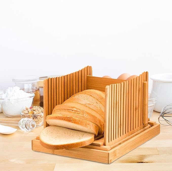 Generic Bamboo Bread Slicing Tool with Crumb Tray for Homemade Loaves, style A