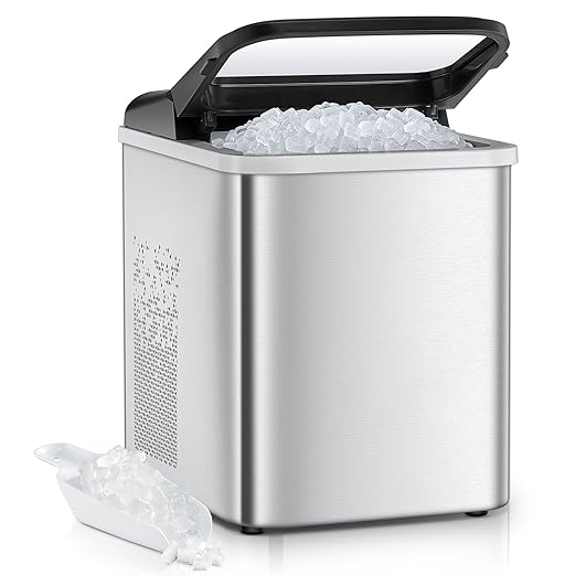 Nugget Ice Maker Countertop, 40lbs/24H Chewable Pellet Ice Machine with Self-Cleaning, Ready in 6 Minutes, Portable Ice Makers with Basket and Scoop for Home, Kitchen, Office (Silver)
