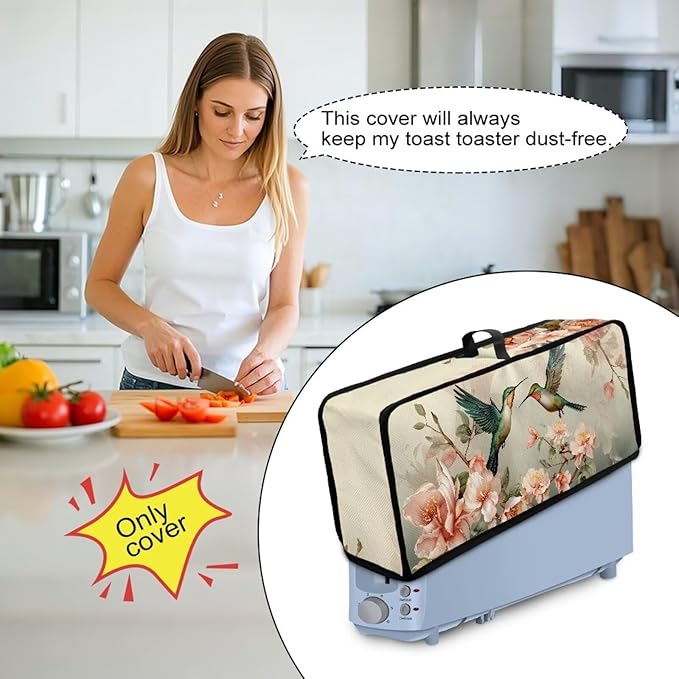 Hummingbird Floral Toaster Cover 2 Slice, Water-Resistant 2 Slice Slim Toaster Cover Protective Dust Covers for Kitchen Appliances, Easy to Fold and Store
