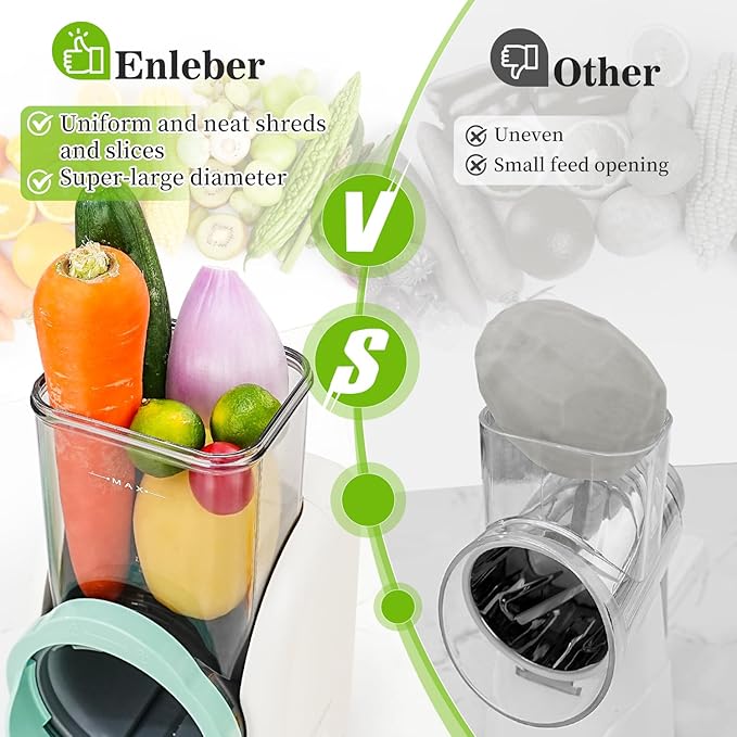 Electric Cheese Grater Salad Maker with 6 Repalce Stainless Steel Blades, Rotary Slicer One-Touch Kitchen Slicer Cheese Shredder for Vegetables, Fruits, Cheeses, Nuts Home Kitchen Use(White)