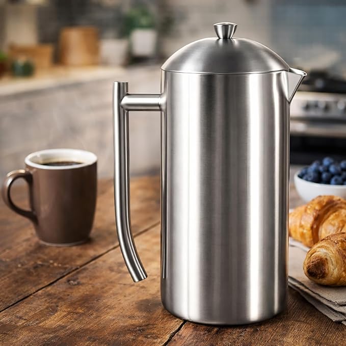 Frieling Double-Walled Stainless Steel French Press Coffee Maker - Brushed 36 oz (1 Liter) Insulated Coffee Press
