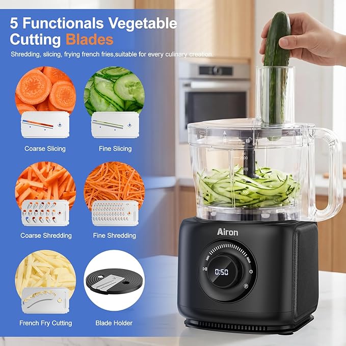 7-in-1 Professional Food Processor, 1000W Powerful Electric Vegetable Chopper, 14-Cup XL Bowl, Large Feed Chute, Cheese Shredding, Meat Chopping, Shredding and Slicing, Mixing and Doughing