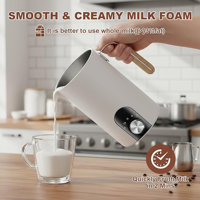 5 in 1 Electric Milk Frother Automatic Hot & Cold Foam Maker Auto Shut-Off Durable Detachable Milks Frother Fast Frothers Safe BPA Free Easy to Use and Clean for Heated Milks, Matcha (White)