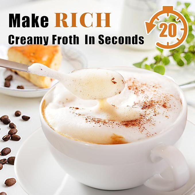 Nahida White Milk Frother Wand for Coffee, Frother Handheld Rechargeable Electric Whisk with 3 Heads 3 Speeds Drink Mixer Coffee Frother Foam Maker For Latte, Cappuccino, Hot Chocolate, Egg