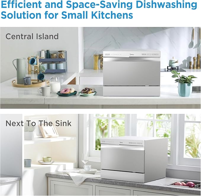 Midea MDC22P2ASS Countertop Dishwasher, 6 Place Settings & 6+2 Washing Cycles Portable Dishwashers, Energy Star Dish Washer for Dorm, RV & Apartment, Silver