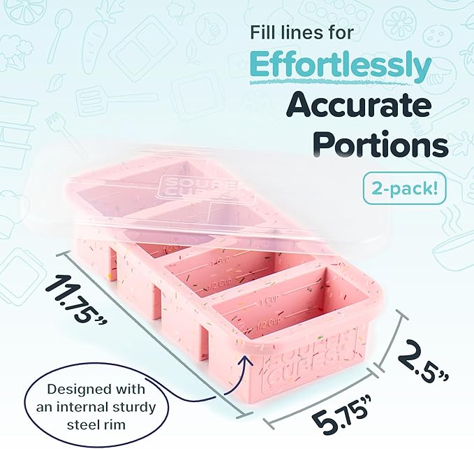 Souper Cubes 1 Cup Silicone Freezer Tray with Lids, Perfect for Storing Broth, Leftovers, Rice, Sauce and More, Silicone Soup Freezer Molds for Meal Prepping - Cotton Candy - 2-Pack