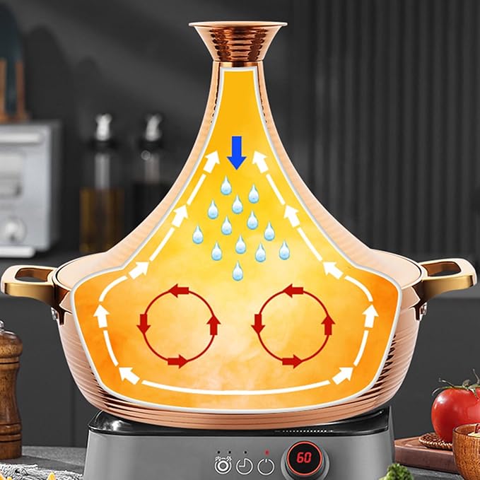 Moroccan Tagine Cooking Pot,Stainless Steel Non Stick Moroccan Casserole with 2 Handles,Large Moroccan Cooker Handmade Tagine Pot with Cone-Shaped Lid(25cm, Silver)