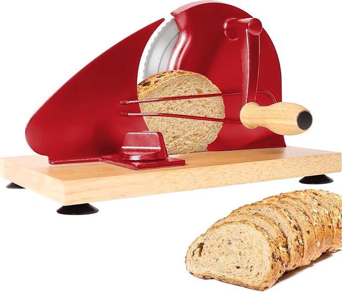 Manual Bread Slicer for Homemade Bread,Even Slicing Thickness-Adjustable Slices,Sourdough Slicer with Scale Lines&SuperStrong SuctionCup Fixation (Red-Guide)