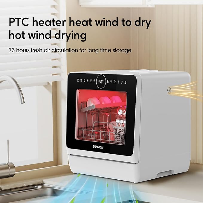 Portable Dishwashers for Camping and Home with 5l Water Tank, Hose, LED Light, 10 Wash Programs, Baby Care Mode, Dual Water Supply and 1h Hot Air Drying