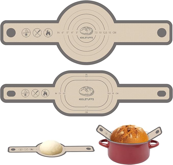 Koolstuffs Silicone Bread Sling for Dutch Oven, 2 PCS Non-Stick & Easy Clean Reusable Silicone Bread Baking Mat with Long Handles, Easy to Transfer Sourdough Bread, Gray