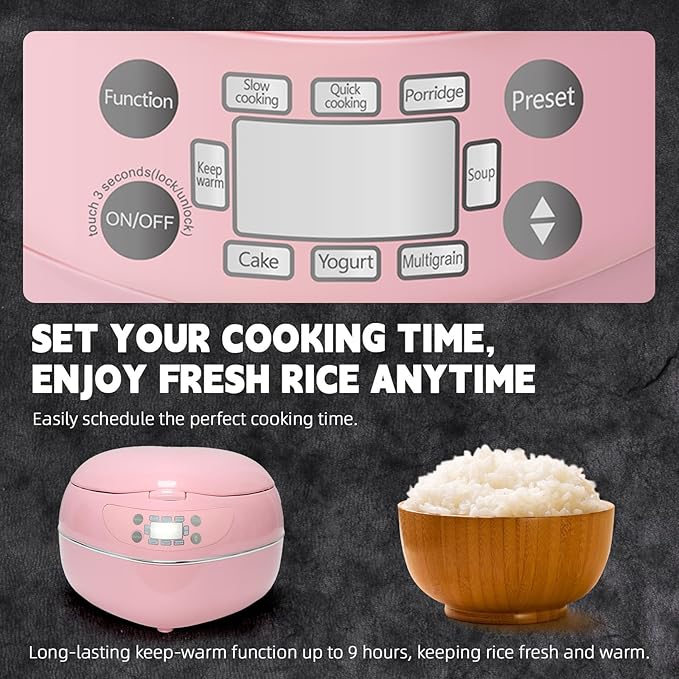 Heart Shaped Pink Rice Cooker, Small Multifunctional Peach Heart Shape 300W High Power, Preset Timer, Automatic Heat Preservation, Cute Rice Cooker for New Year, Valentine's Day Gifts (1.8L, 4Cups)