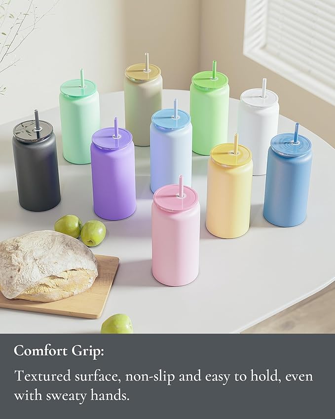 Glass Cups with Lids and Straws, 16oz Stainless Steel, Beer, Iced Coffee, Smoothie, Drinking Cups - Cyan (Textured Matte Finish, Not Sublimatable)
