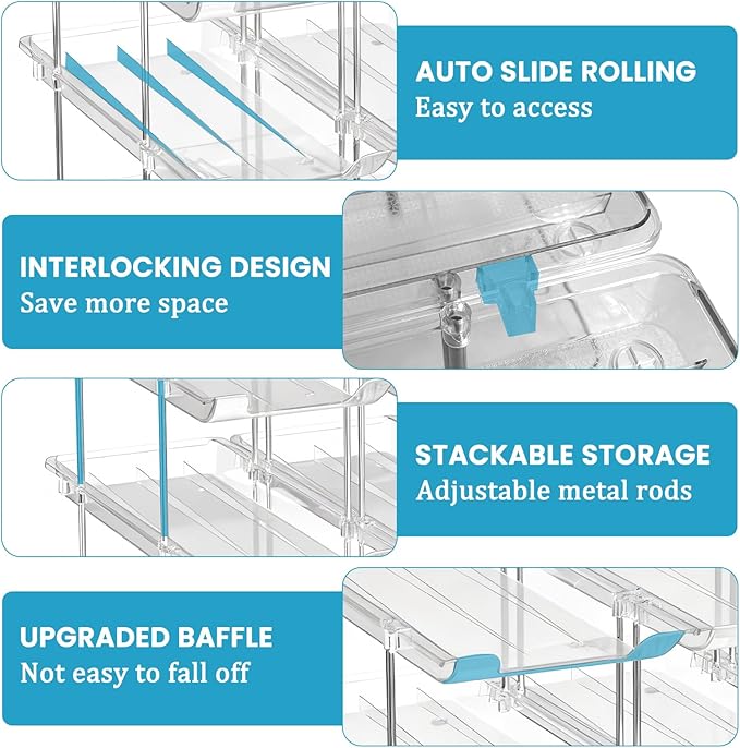 Can Organizer for Pantry, 4 Tier Canned Food Goods Storage Organizer, Clear Soda Can Organizer for Refrigerator Stackable Can Dispenser Rack Holders for Pantry Cabinet Fridge Countertop, Holds 48 Cans