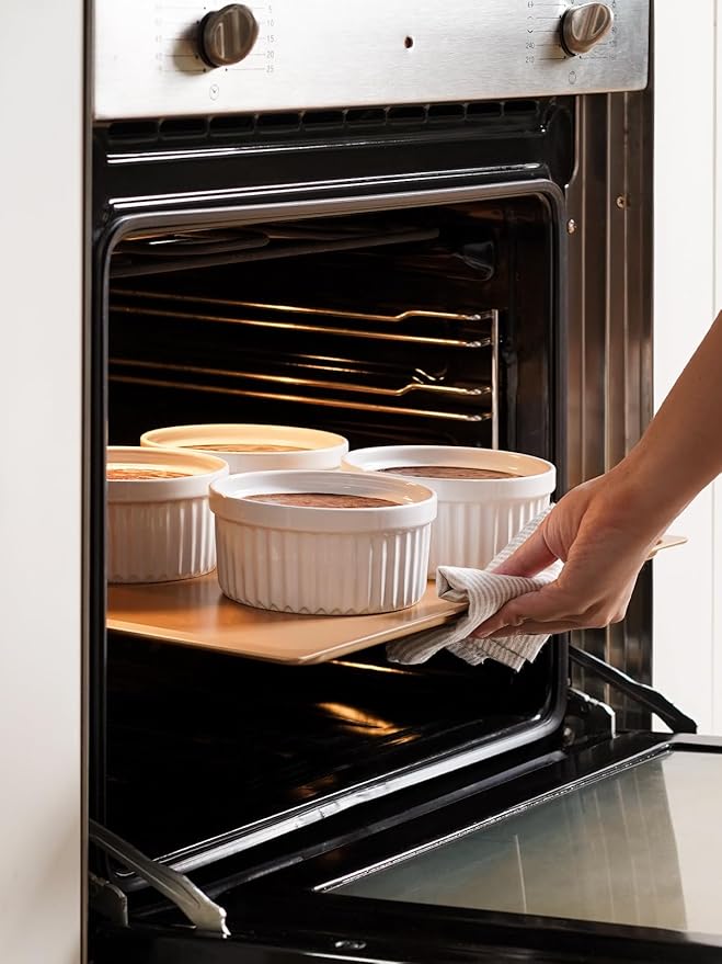 LE TAUCI Ramekins 16 OZ Oven Safe, Ceramic Souffle Dishes for Oven, Custard Cups, Creme Brulee Dishes, Porcelain Large Ramekins, Pudding Ramiken, Dipping Sauces, Set of 6, White
