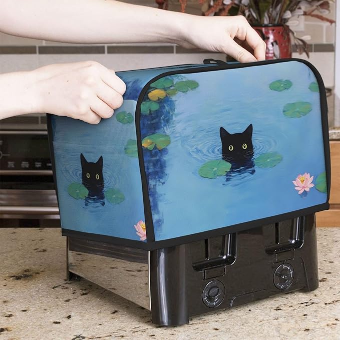 Black Cat Swimming Toaster Cover 2 Slice, Cute Country Bread Machine Cover, Washable, Stain Resistant, with Top Handle