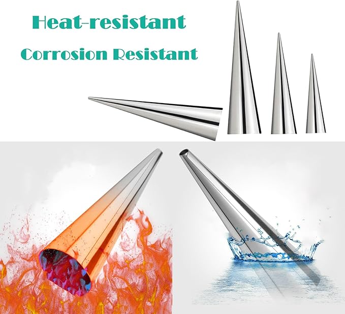 6 Pcs Horn Cannoli Tubes,Non-Stick Cream Horn Cones Tubes Stainless Steel Conical Croissant Pastry Baking Moulds,Cannoli Form Roll Mold Corner Shaper for Anniversary and Daily Use(3 Size)
