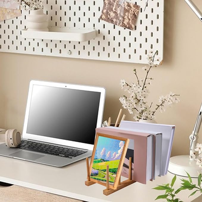 GLOBLELAND 3 Pack 5 Slot Wooden Plate Holders for Displaying Vertical Wooden Puzzle Display Stand Puzzle Storage Organizer Shelf Wood Display Stand for Adults Books Crafts