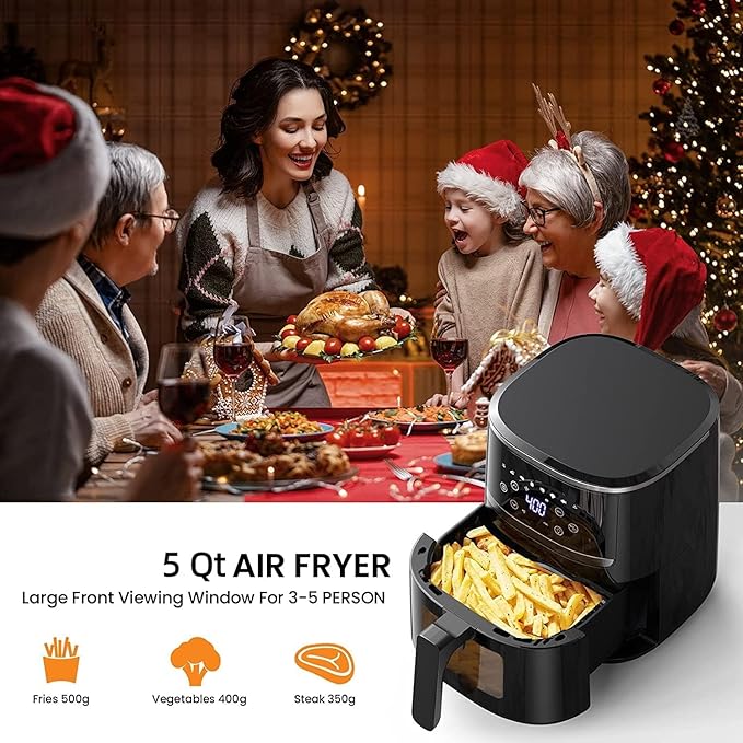 Takywep Air Fryer, 5QT Digital Air Fryer Toaster Oven Combo, 8 Cooking Presets, Visible Cooking Window, Airfryer with Touch Screen, Oilless Cooker for Quick Meals, Nonstick Dishwasher-Safe Basket