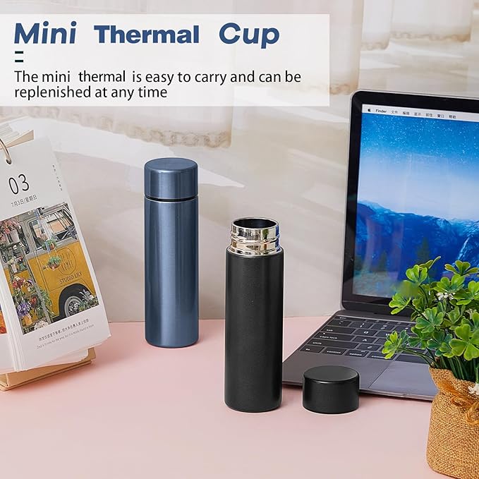 Irenare 5oz Mini Water Bottle Mini Insulated Stainless Steel Bottle Purse Water Bottle Cute Leak Proof Water Flask Keeps Drink Cold and Hot for Purse Kids Women Lunch Bag (Black, Blue, 2 Pieces)