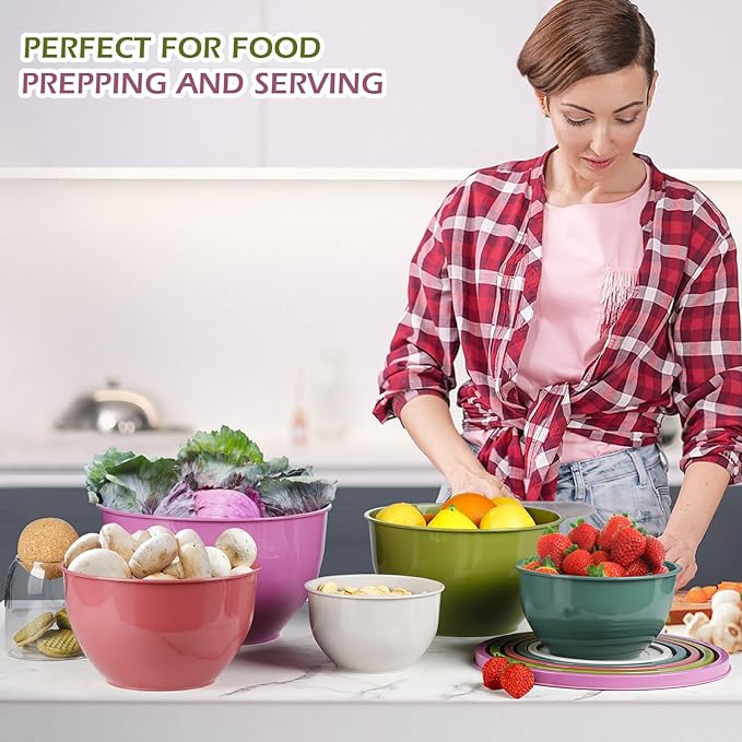 Greentainer Plastic Mixing Bowls with Lids Set for Kitchen, 5 Set Nesting Bowls for Mixing, Baking, Prepping, Cooking and Serving Food, Mixing Bowls Dishwasher, Microwave Safe
