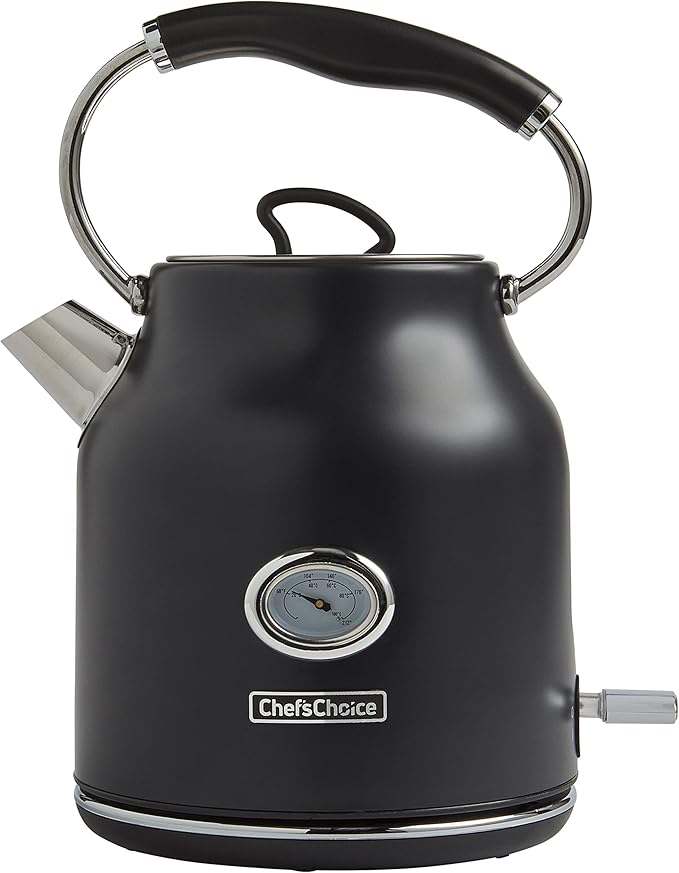Chef'sChoice Electric Kettle Gourmezza Stainless Steel 1500 Watts with Auto-Shutoff & Boil-Dry Protection, 1.7-Liter, Black