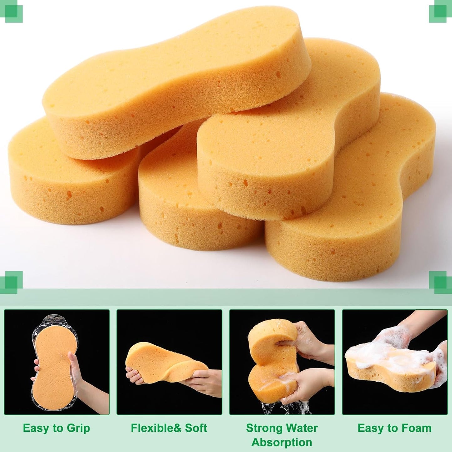 Vesici 60 Pack Car Wash Sponges Large Sponges Bulk Big All-Purpose Scrubber Thick Foam Car Cleaning Supplies for Washing Boat Kitchen Household with Single Vacuum Compressed Packing (Earthy Yellow)