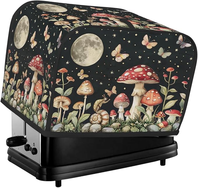Mushroom Moon Butterfly Toaster Cover 4 Slice Dust and Fingerprint Protection Toaster Bread Maker Covers Washable Kitchen Small Appliance Covers for Kitchen Accessories Decor Bakeware Women Gift