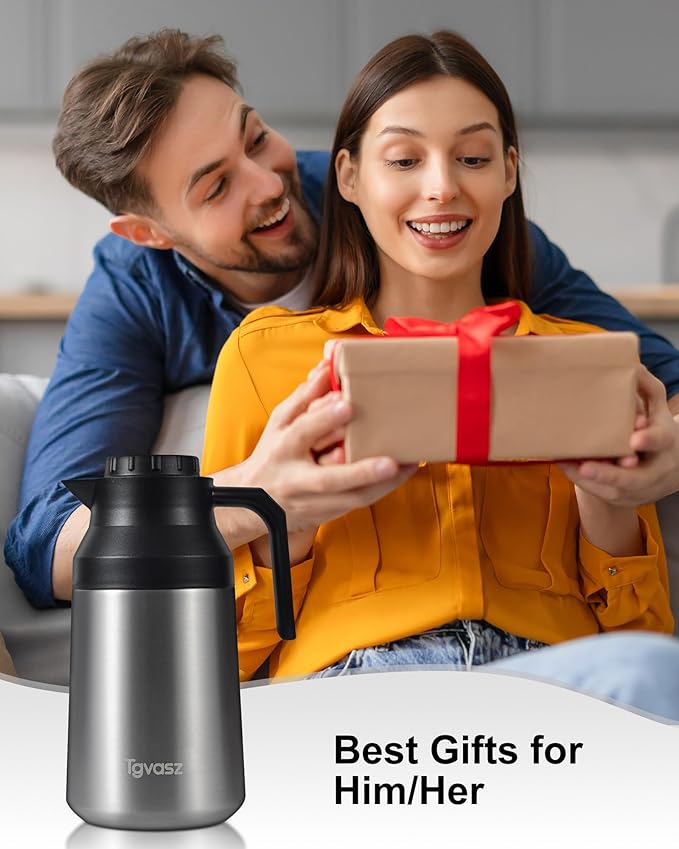 2 PCS Thermal Coffee Carafe Insulated Stainless Steel Coffee Carafe for Hot Liquid Vacuum Thermal Pot Creamer Pitcher Dispenser Keeping Hot Water Milk(Silver/Silver 68 oz)