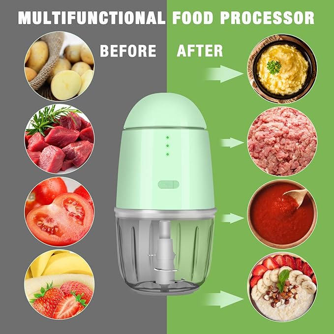 Mini Food Processor - Cordless Food Processor & Portable Small Food Chopper for Meat Vegetables Fruit Salad Onion Garlic, Kitchen 1.3Cup, 300ml, 150 Watts,Glass Container Dishwasher Safe