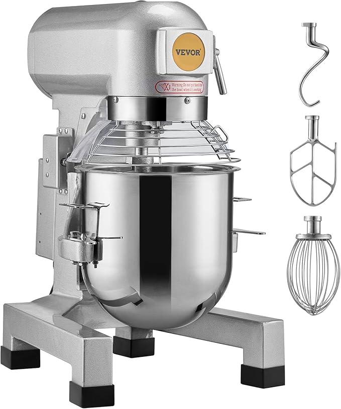 VEVOR Commercial Food Mixer 10Qt, Commercial Mixer with 3 Adjustable Speeds, 550W Dough Mixer,Commercial Stand Mixer with Stainless Steel Bowl