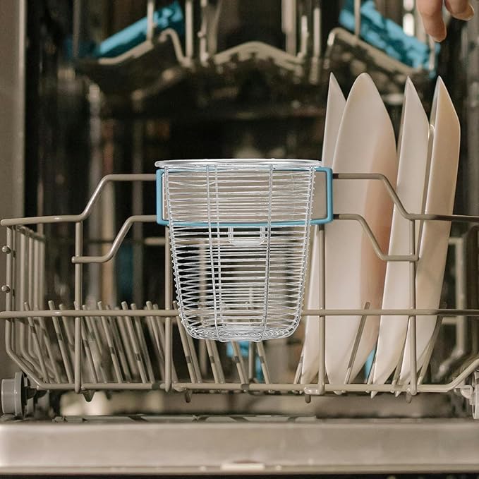 Cabilock Dishwasher Chopstick Basket with Hooks, Stainless Steel Kitchen Utensil Holder, Cutlery Organizer for Chopsticks Spoons Forks Straws, Small Hanging Silverware Drying Rack, 2pcs
