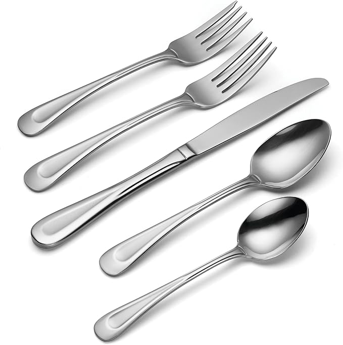Oneida Silverware Set For 8, Satin Sand Dune 45-Piece Everyday Flatware Set with Serving Utensils, Service For 8, 18/0 Stainless Steel Silverware, Knives Spoons and Forks (Silver, 45 Piece)