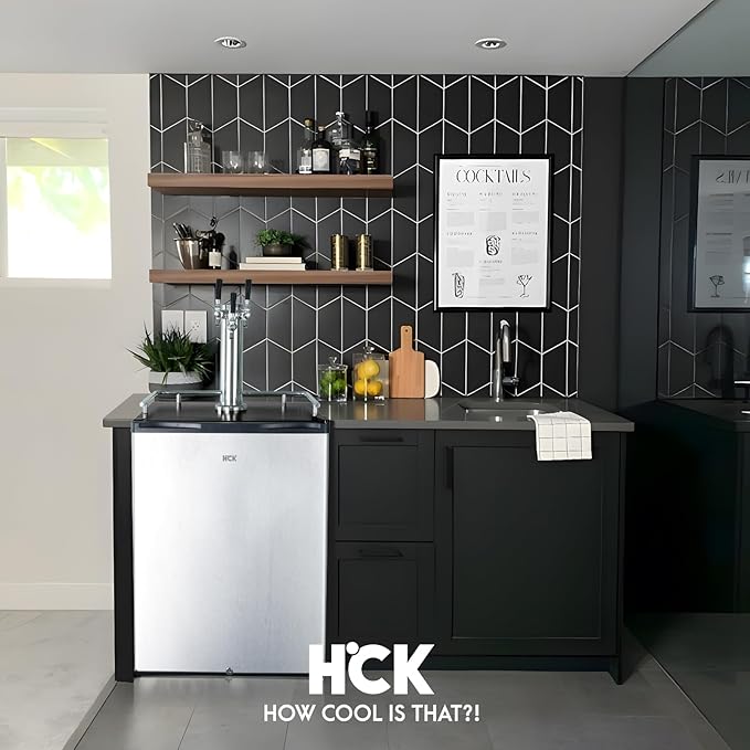 HCK Kegerator, 24 inch Outdoor Undercounter Refrigerator, 2 in 1 Full Size Beer Kegerator with 3 Taps Draft Beer Dispenser, Freestanding, Stainless Steel Door, Ideal for Patio and Outdoor Kitchen