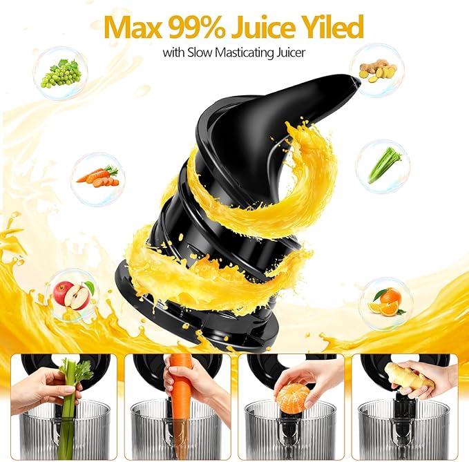 Cold Press Juicer Machine 5.4" Wide Feed Chute Juice Extractor Machine High Juice Yield, Slow Masticating Juicer