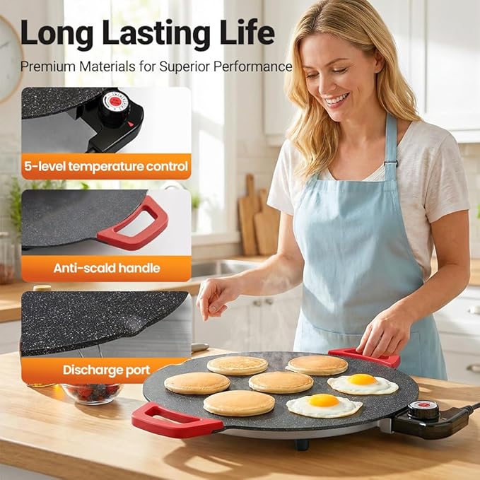 Electric Indoor Smokeless Non-stick Grill Pan, 2026 Upgraded Smokeless Indoor Electric Grill & Nonstick Griddle Compact & Versatile Cooking for Steaks, Pancakes, and BBQ (14 Inches)