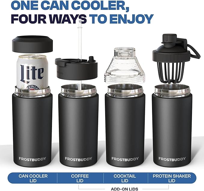Frost Buddy Universal Can Cooler - Fits all - Stainless Steel Can Cooler for 12 oz & 16 oz Regular or Slim Cans & Bottles - Stainless Steel (Pink Checkered)