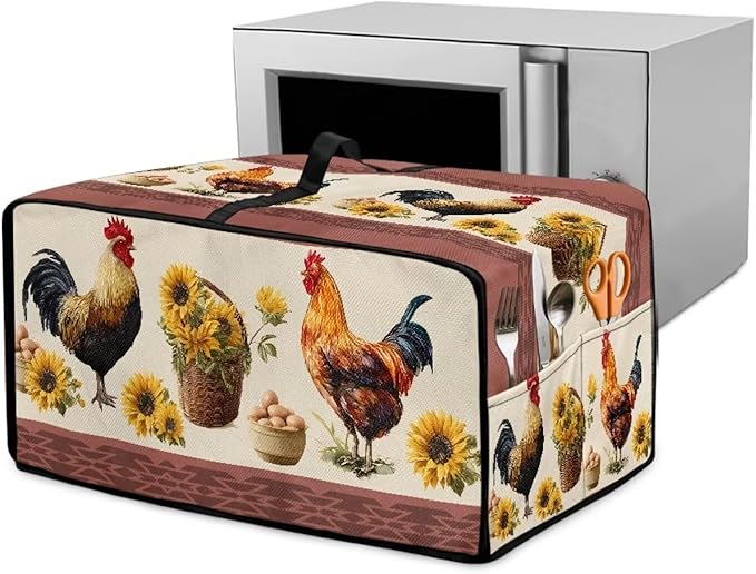 Air Fryer Toaster Oven Dust Cover Washable Convection Oven Cover Farmhouse Kitchen Appliance Protector Decorations Countertop Accessories, S, Rooster Chicken Eggs Sunflower