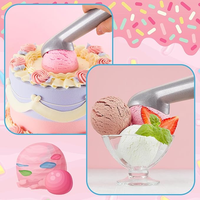 Gejoy 12 Pcs Ice Cream Scoop 7 Inch Nonstick Anti Freeze Ice Cream Scooper Aluminum Design Dessert Spoon for Gelatos Frozen Yogurt Fruit Sundaes Sorbet Almond Cookie Dough(Silver)